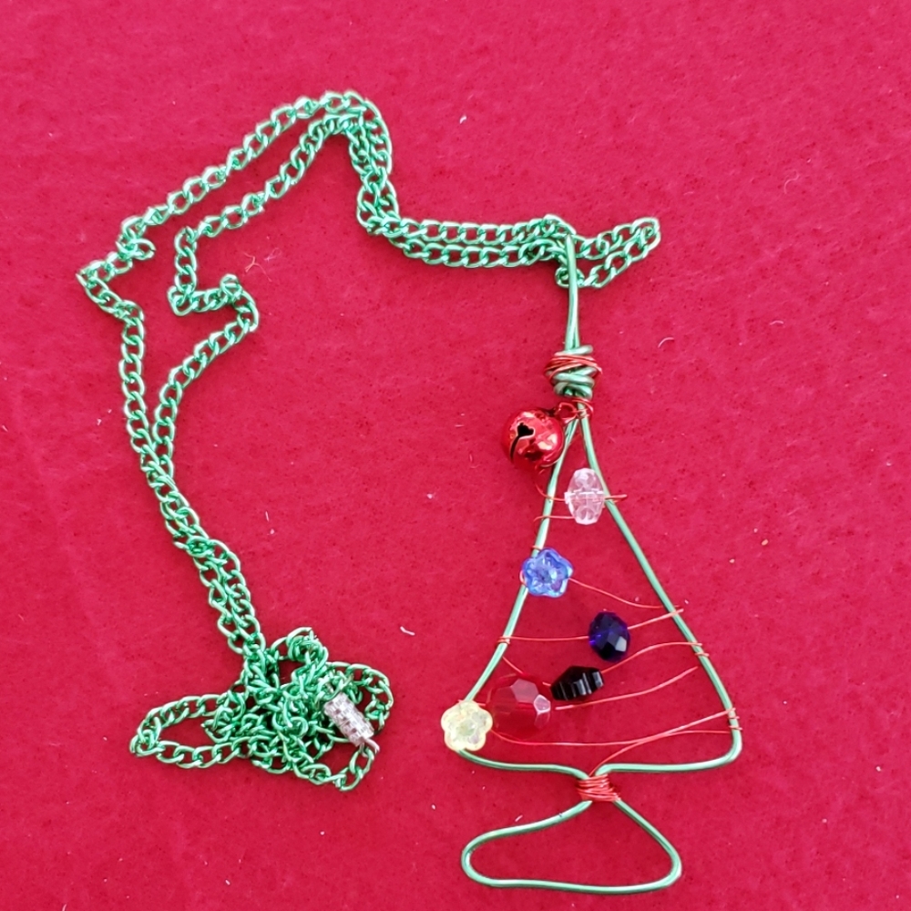 Handcrafted wire Christmas tree neckalce
